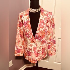 Chadwicks Pink & Orange Paisley Single-Button Blazer Jacket 10P Petite VTG